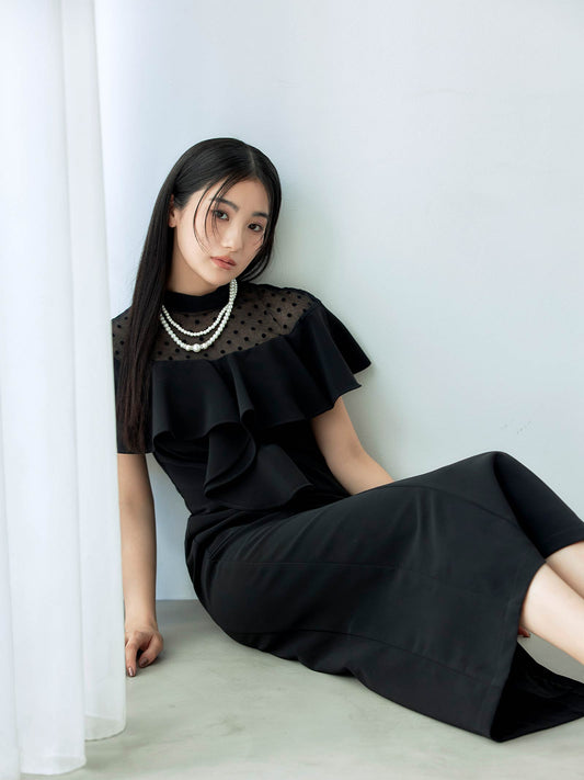 dot flare high neck dress / ドットフレアハイネックドレス