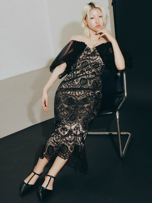 offsholder lace dress / オフショルダーレースドレス