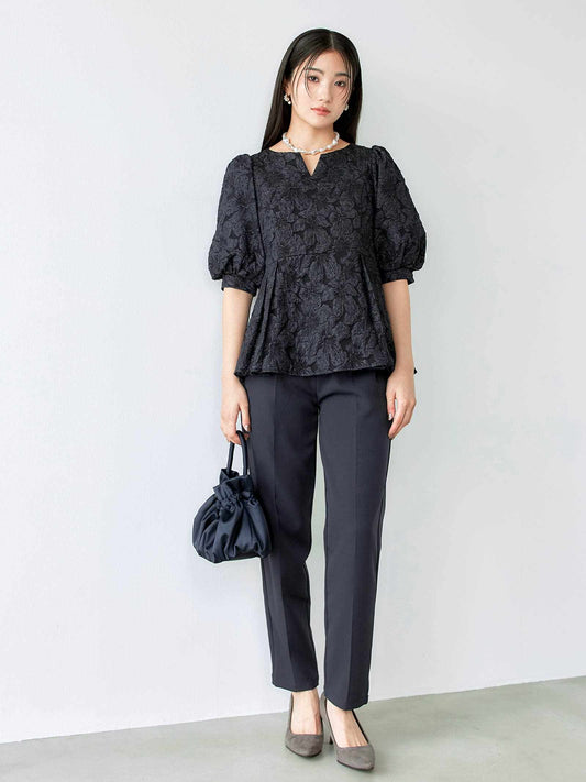 【予約:2月24日頃より順次発送】jaqurd peplum set up / ジャガードペプラムセットアップ