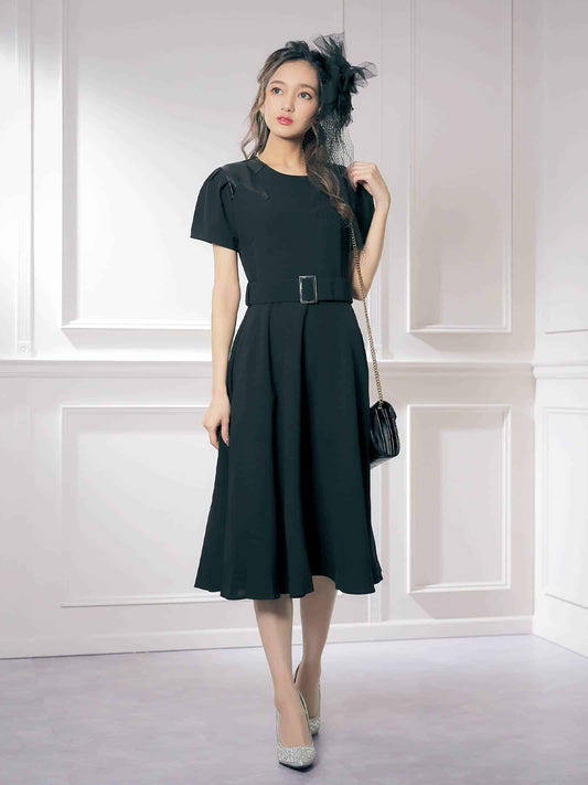 star patchwork flare dress / ボリュームスリーブ星柄パッチワークフレア膝丈ドレス