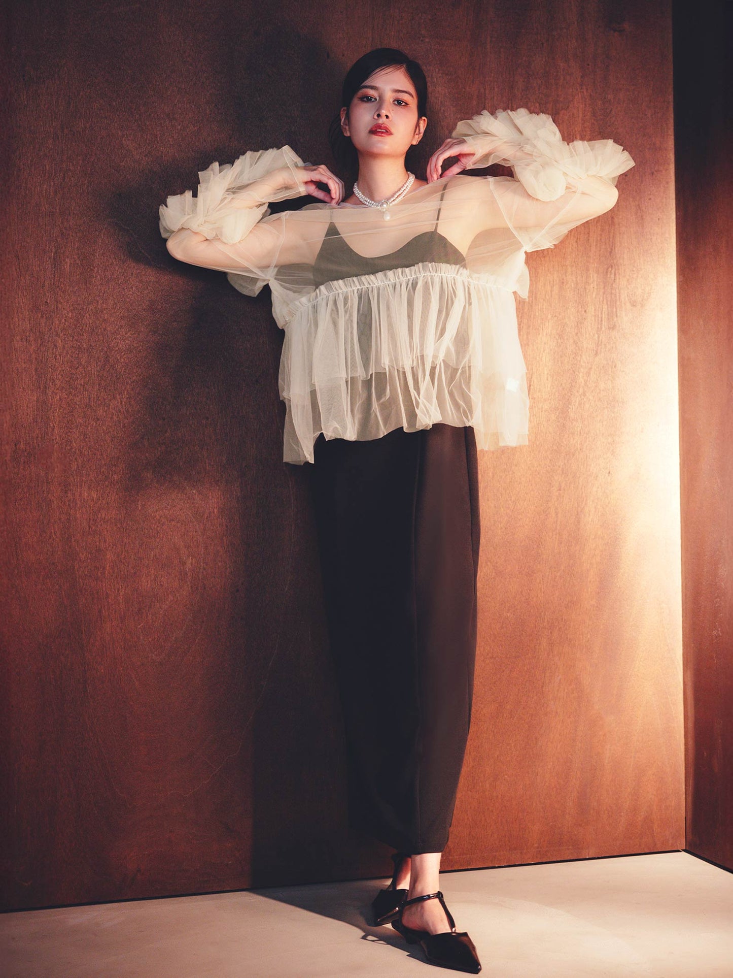 frill tule tops / 【予約:6月中旬より順次発送】フリルチュールトップス