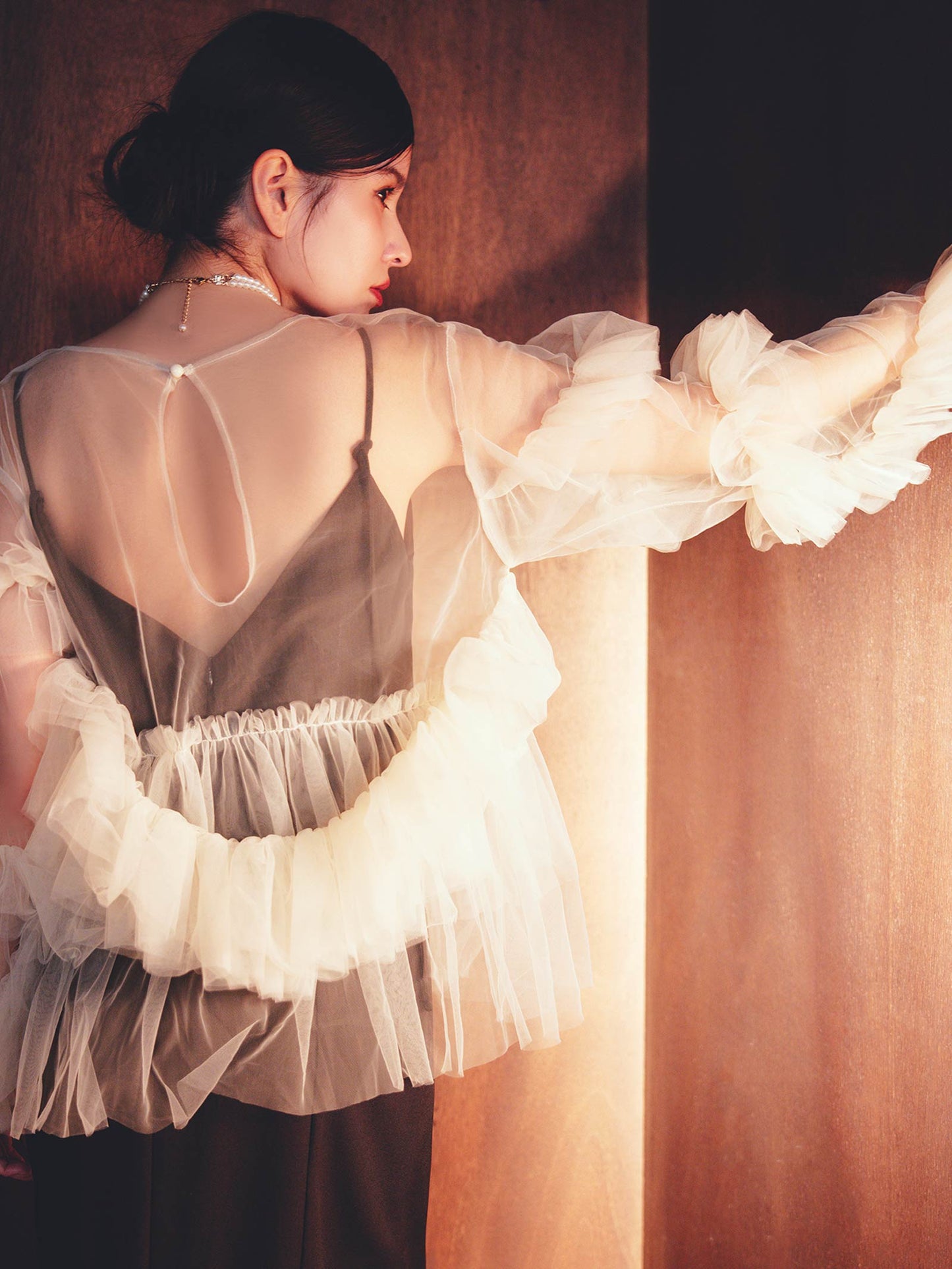 frill tule tops / 【予約:6月中旬より順次発送】フリルチュールトップス