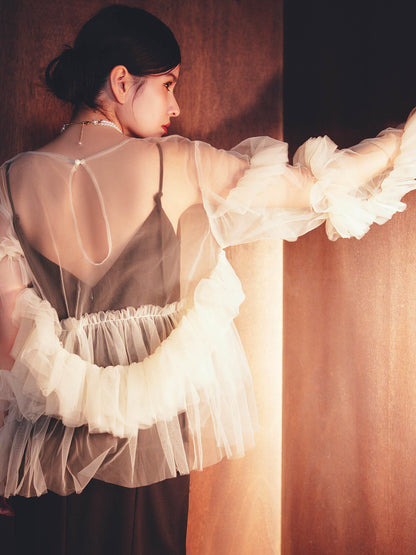 frill tule tops / 【予約:6月中旬より順次発送】フリルチュールトップス