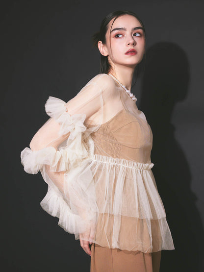 frill tule tops / 【予約:6月中旬より順次発送】フリルチュールトップス