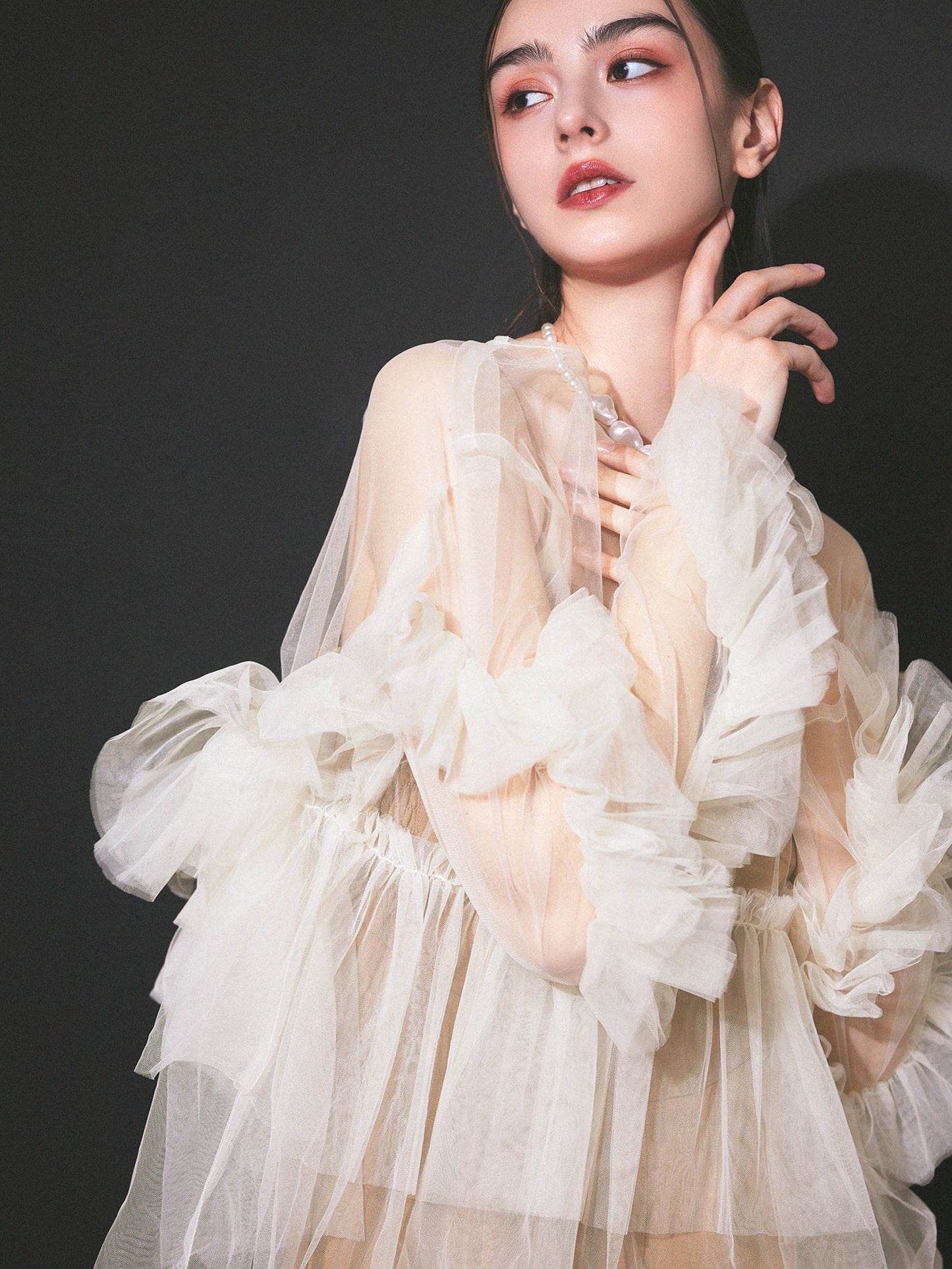 frill tule tops / 【予約:6月中旬より順次発送】フリルチュールトップス