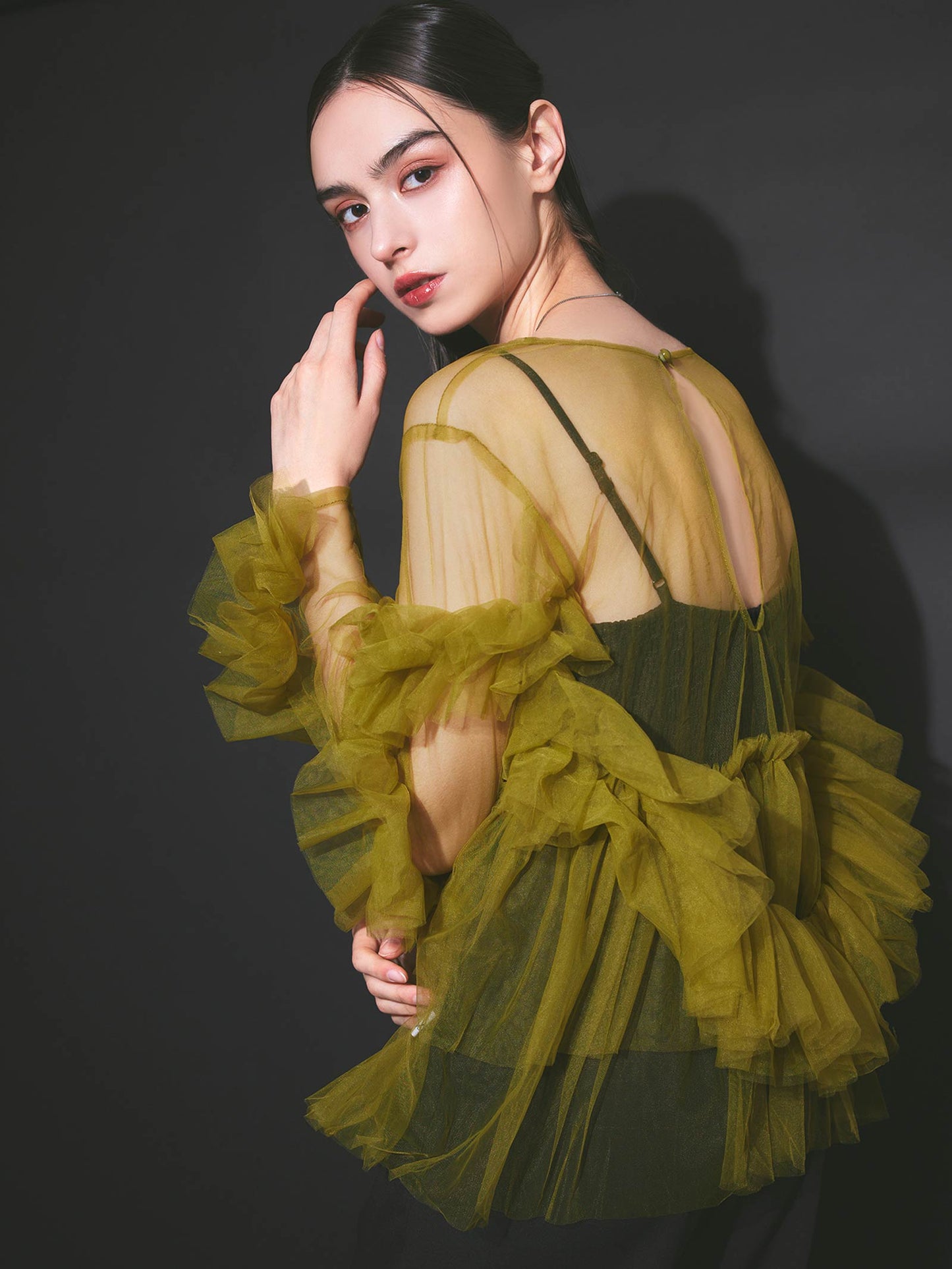 frill tule tops / 【予約:6月中旬より順次発送】フリルチュールトップス