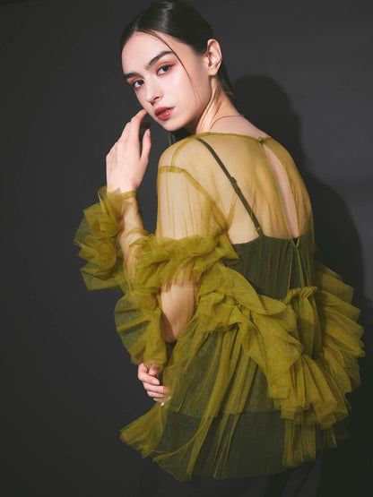 frill tule tops / 【予約:6月中旬より順次発送】フリルチュールトップス