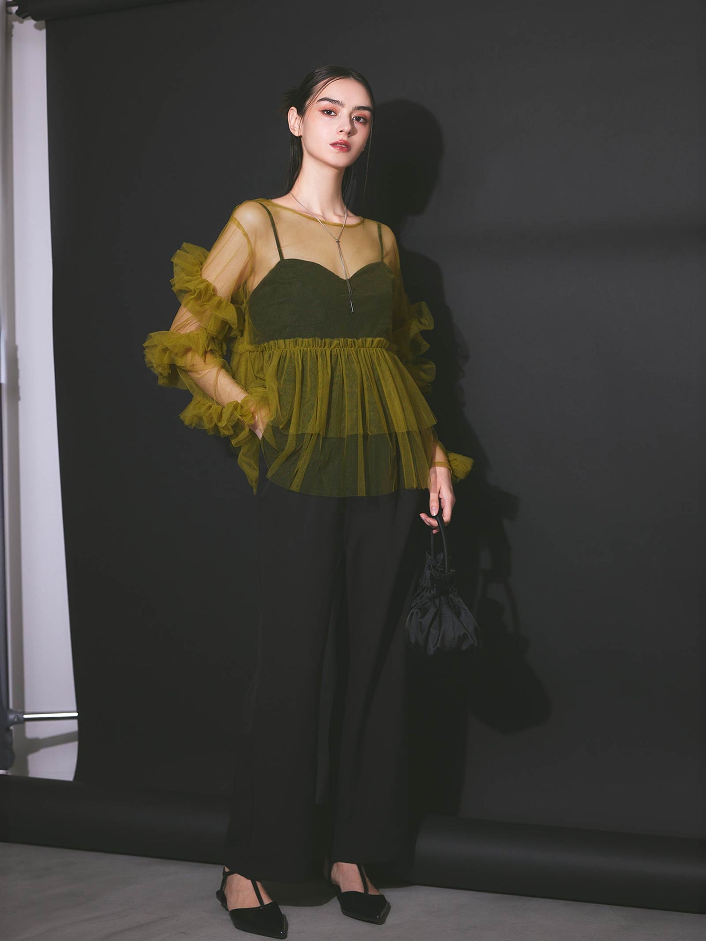 frill tule tops / 【予約:6月中旬より順次発送】フリルチュールトップス
