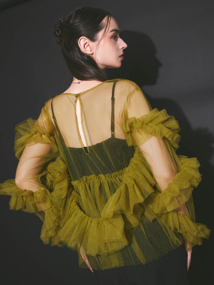 frill tule tops / 【予約:6月中旬より順次発送】フリルチュールトップス