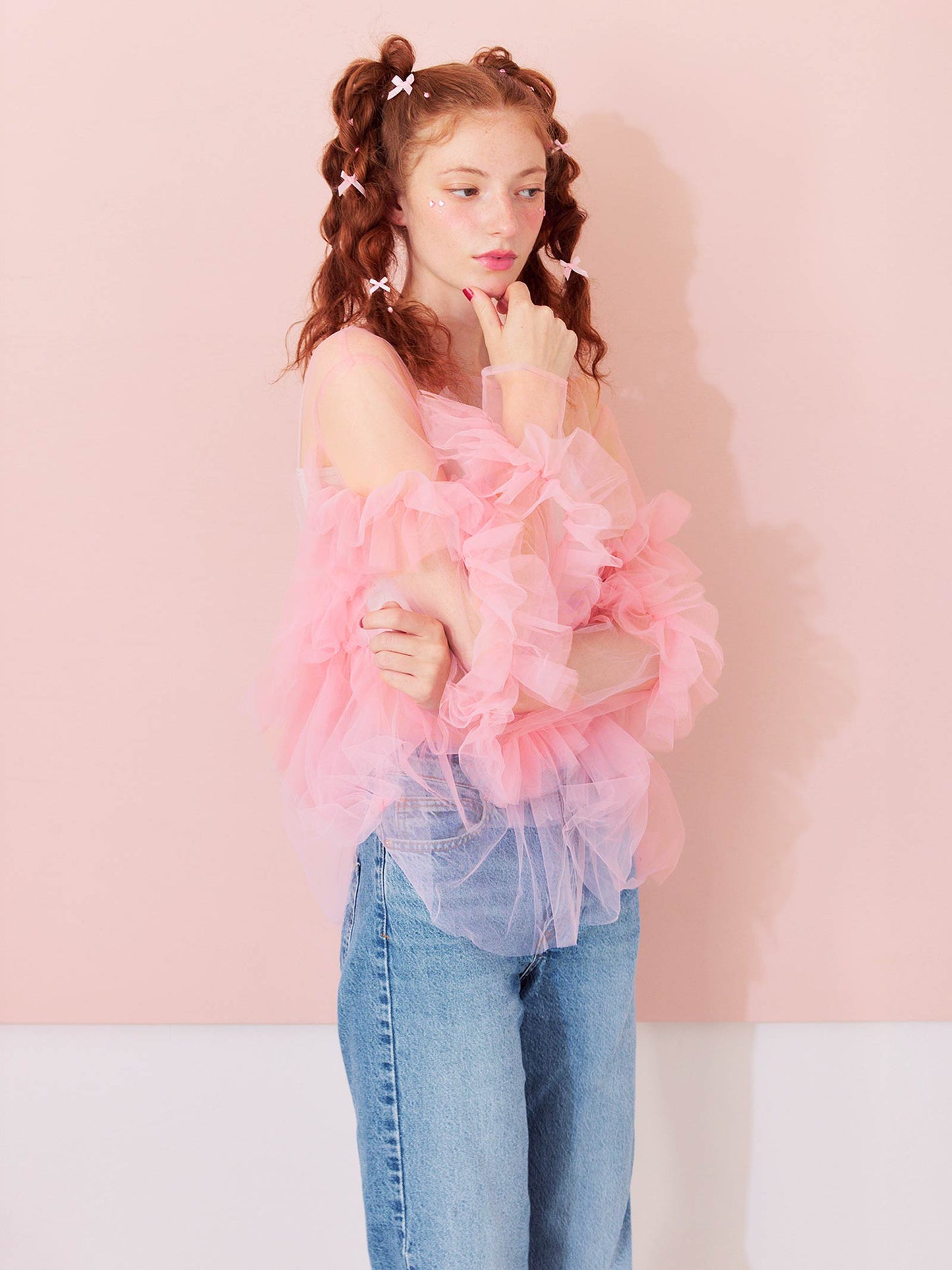 frill tule tops / 【予約:6月中旬より順次発送】フリルチュールトップス