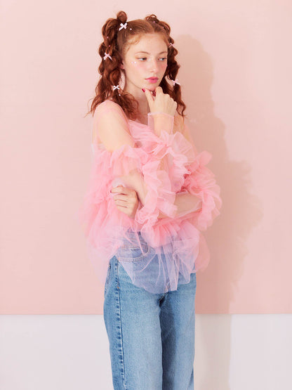 frill tule tops / 【予約:6月中旬より順次発送】フリルチュールトップス