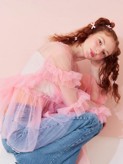 frill tule tops / 【予約:6月中旬より順次発送】フリルチュールトップス
