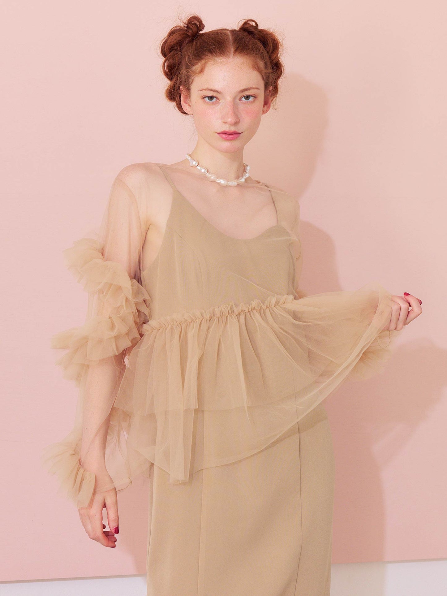 frill tule tops / 【予約:6月中旬より順次発送】フリルチュールトップス