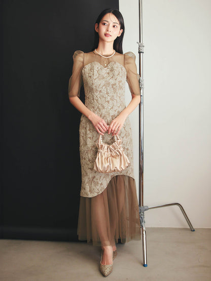 jaqurd doking dress / ジャガードドッキングドレス