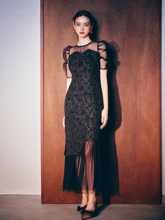 jaqurd doking dress / ジャガードドッキングドレス