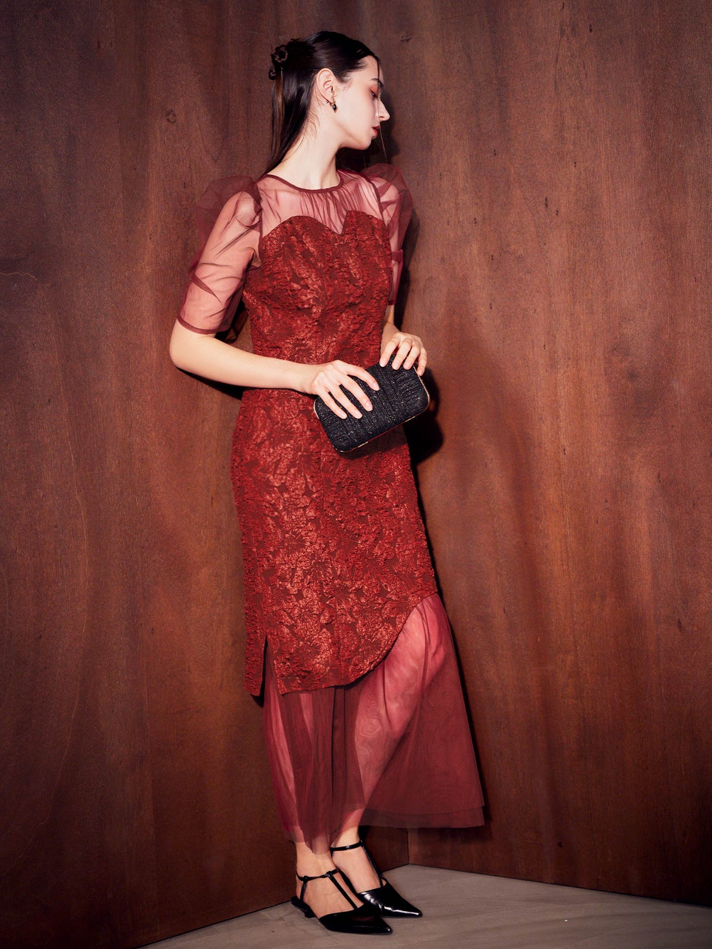 jaqurd doking dress / ジャガードドッキングドレス