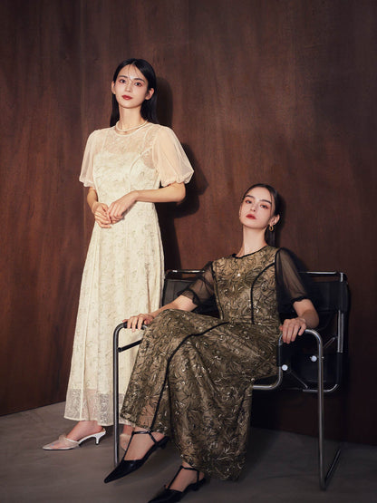 puff sleeve lace dress / パフスリーブレースドレス