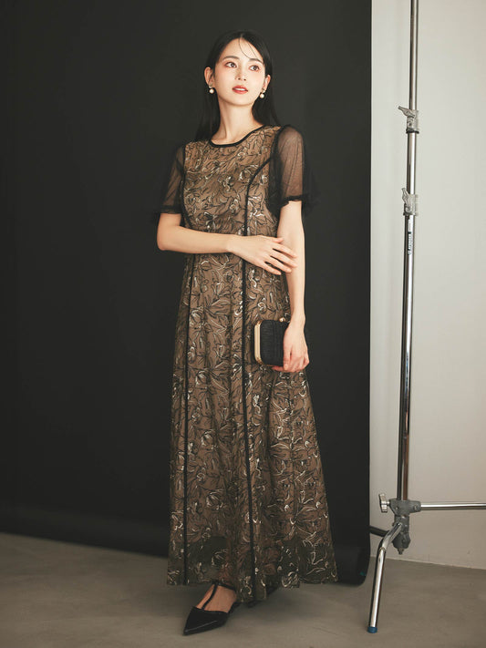 puff sleeve lace dress / パフスリーブレースドレス