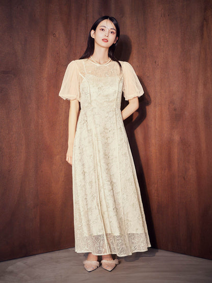 puff sleeve lace dress / パフスリーブレースドレス