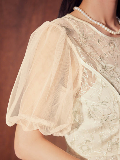 puff sleeve lace dress / パフスリーブレースドレス