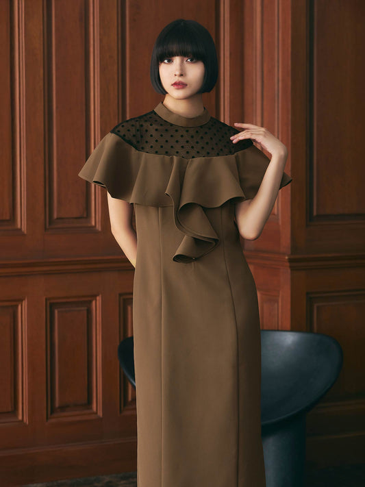 dot flare high neck dress / ドットフレアハイネックドレス
