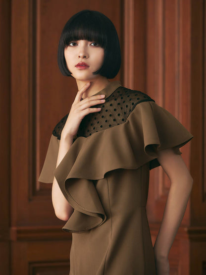 dot flare high neck dress / ドットフレアハイネックドレス