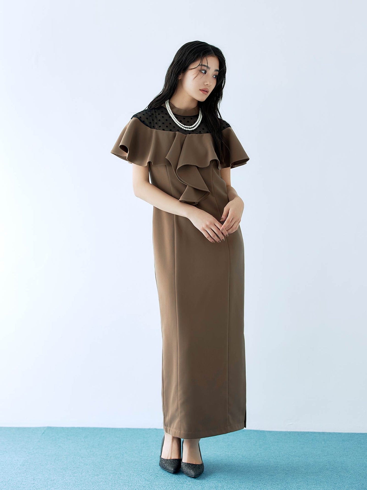 dot flare high neck dress / ドットフレアハイネックドレス