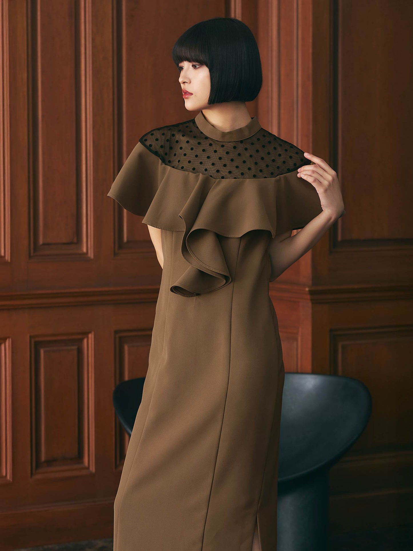 dot flare high neck dress / ドットフレアハイネックドレス