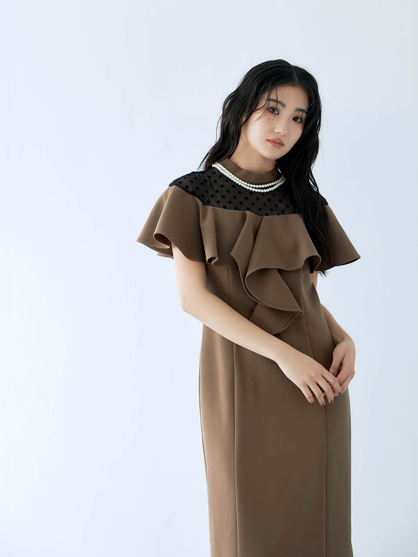 dot flare high neck dress / ドットフレアハイネックドレス