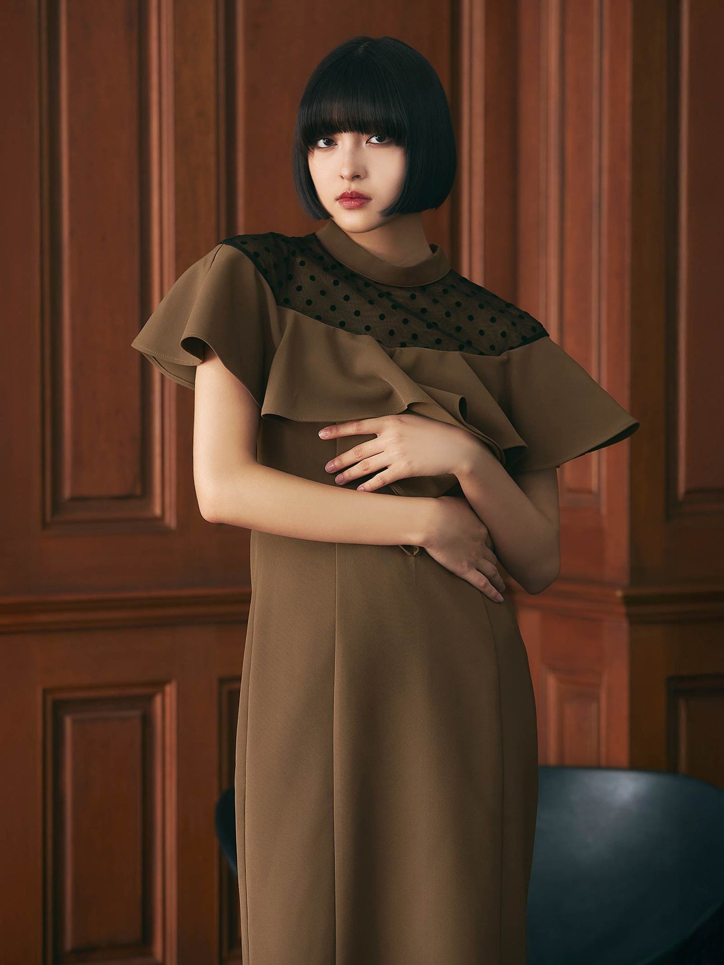 dot flare high neck dress / ドットフレアハイネックドレス