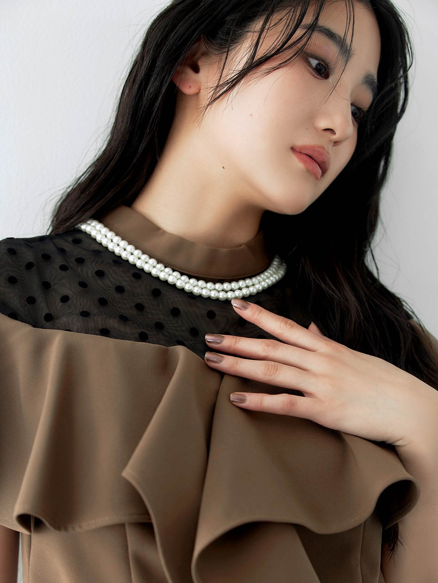 dot flare high neck dress / ドットフレアハイネックドレス