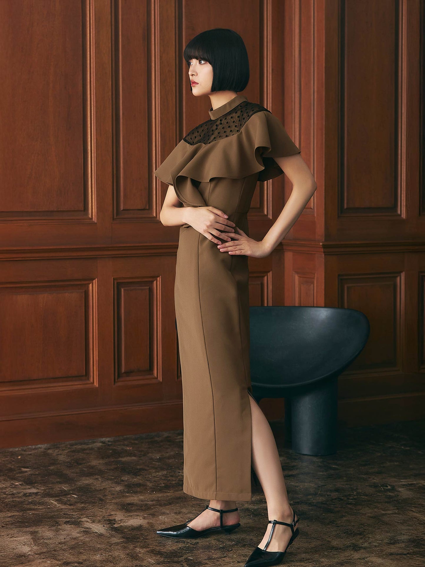 dot flare high neck dress / ドットフレアハイネックドレス