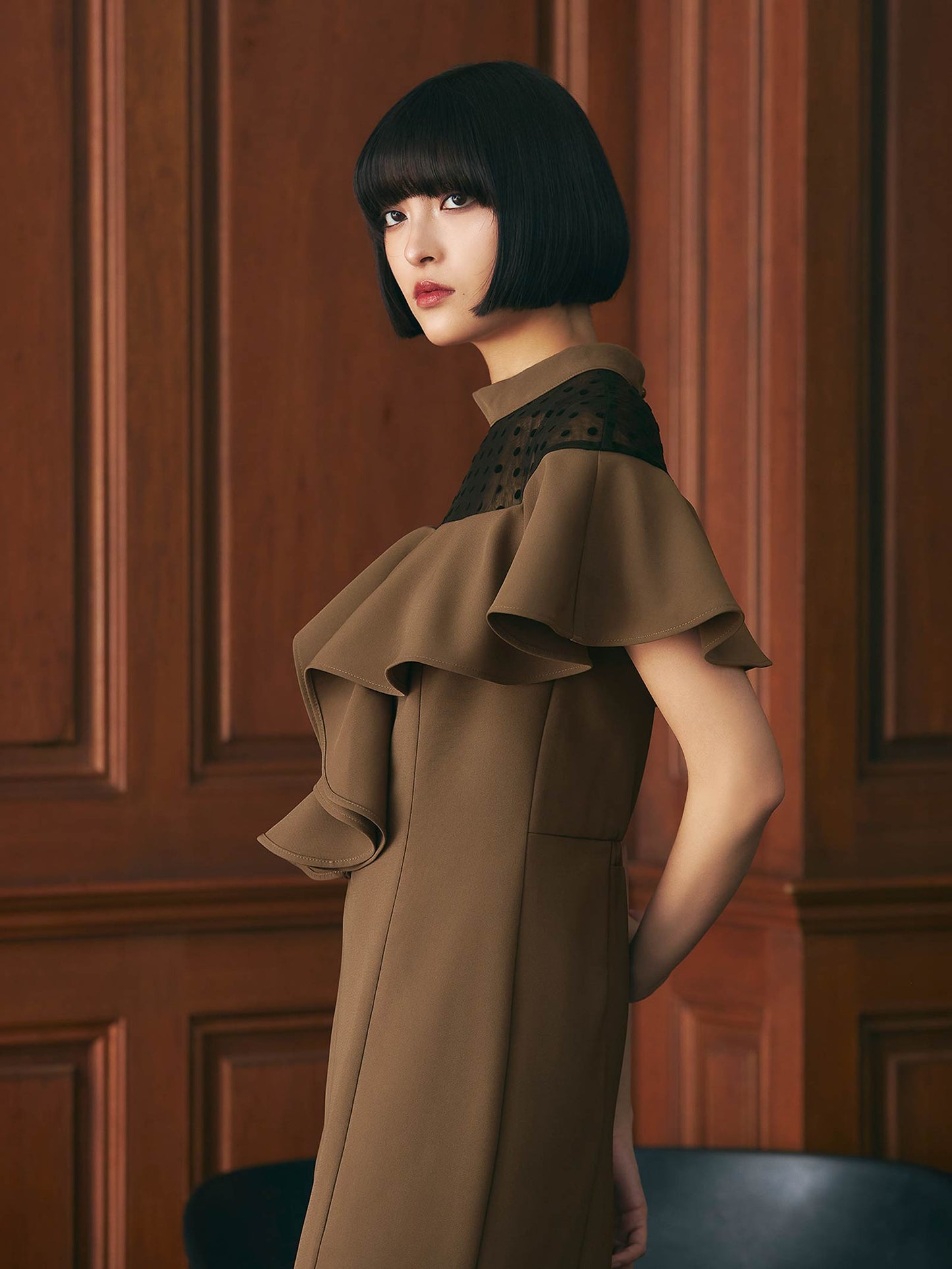 dot flare high neck dress / ドットフレアハイネックドレス