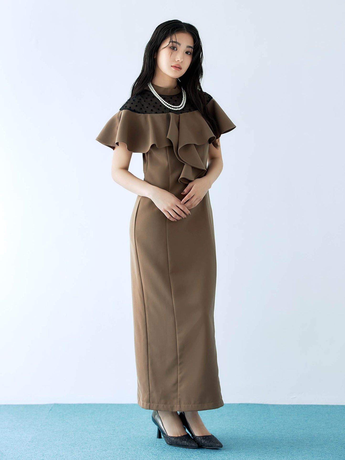 dot flare high neck dress / ドットフレアハイネックドレス