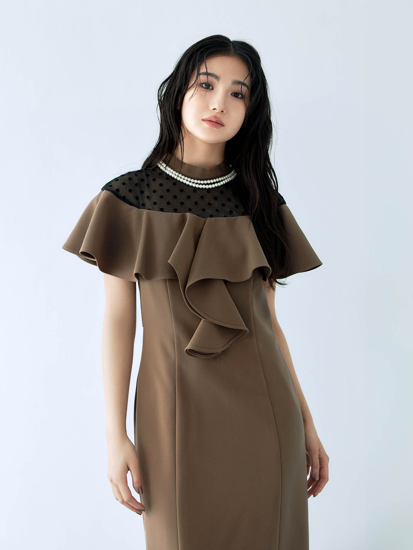 dot flare high neck dress / ドットフレアハイネックドレス