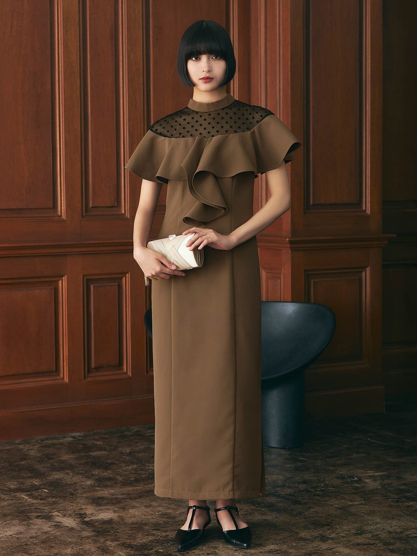 dot flare high neck dress / ドットフレアハイネックドレス