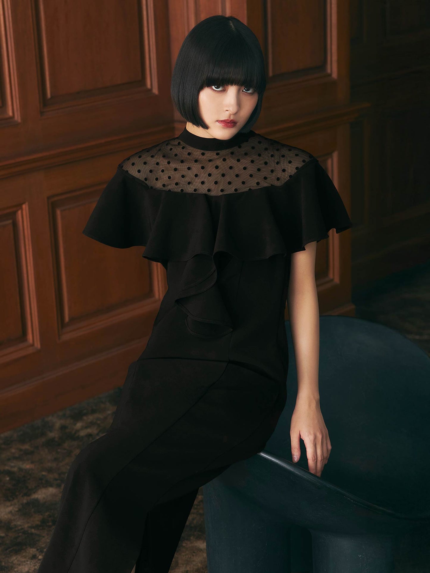 dot flare high neck dress / ドットフレアハイネックドレス