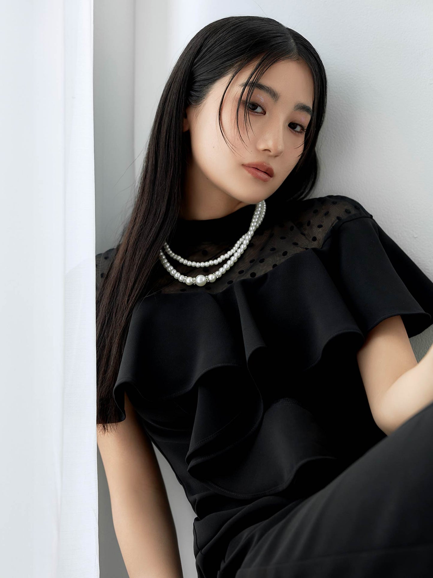 dot flare high neck dress / ドットフレアハイネックドレス