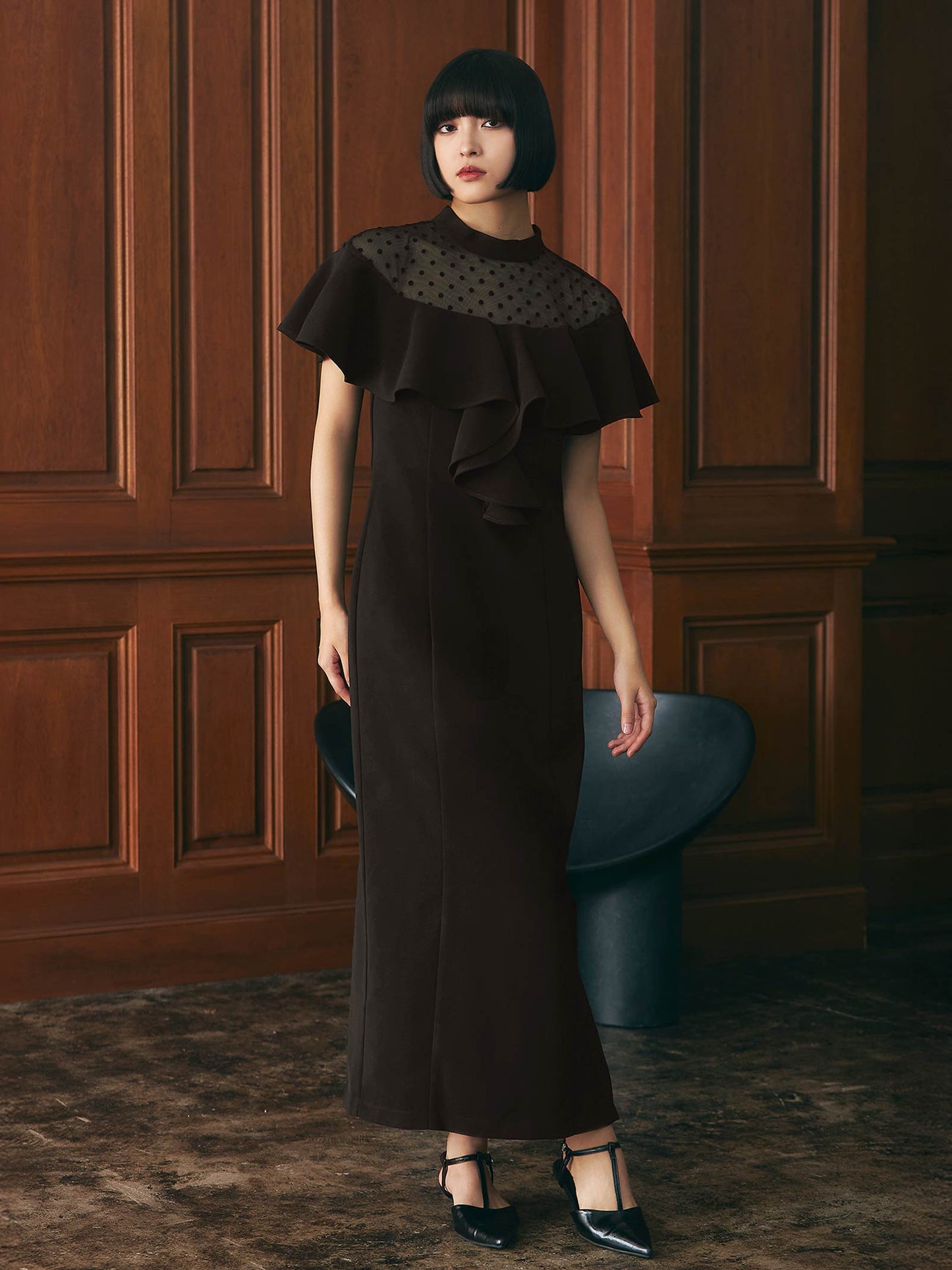dot flare high neck dress / ドットフレアハイネックドレス