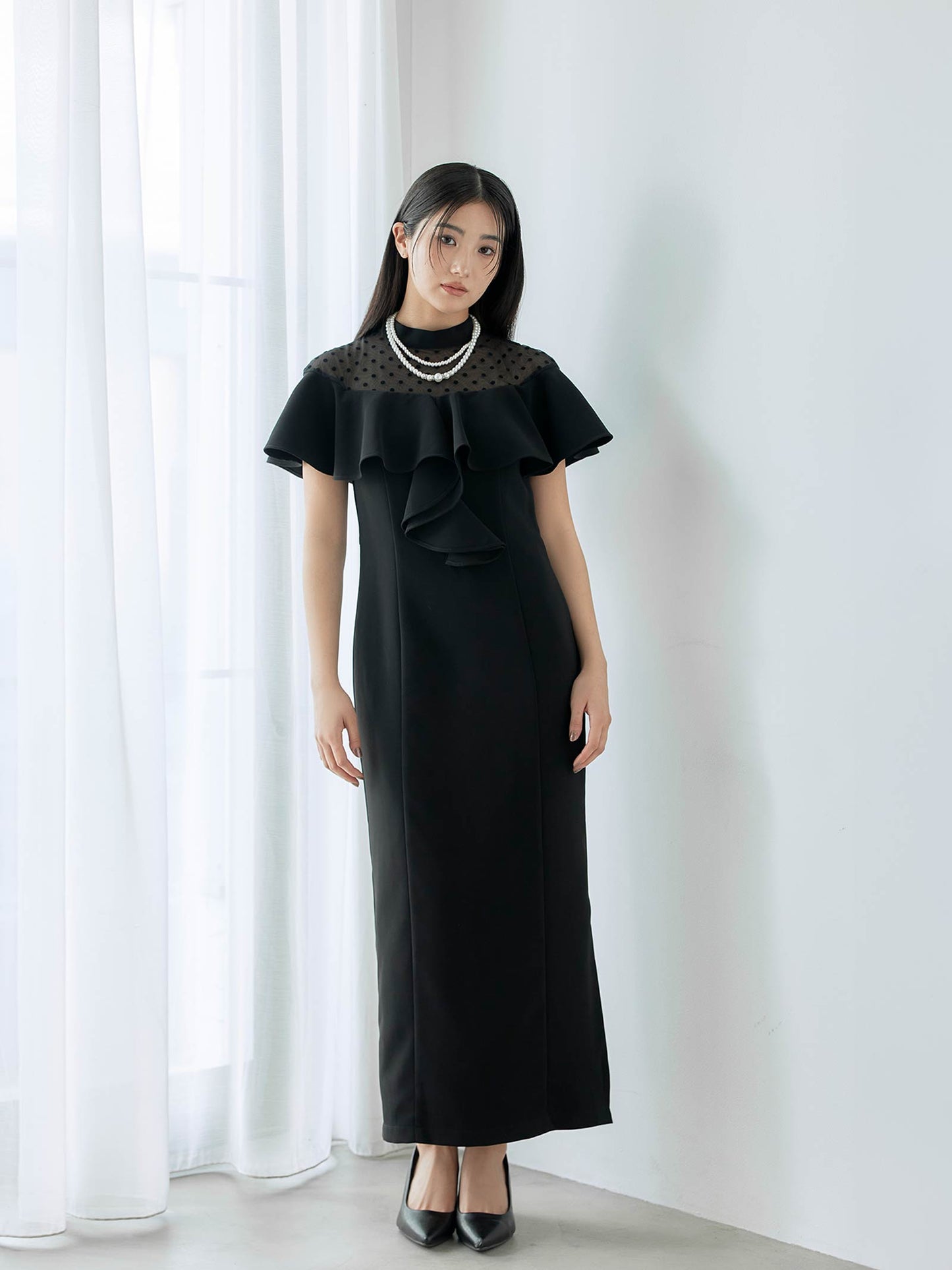 dot flare high neck dress / ドットフレアハイネックドレス