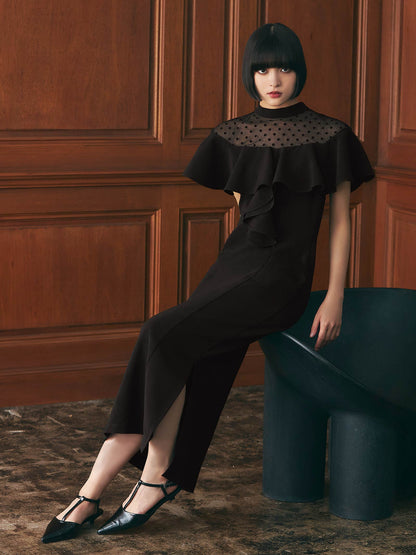 dot flare high neck dress / ドットフレアハイネックドレス