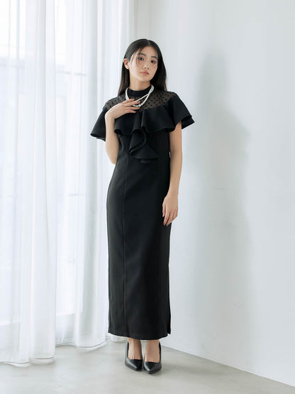 dot flare high neck dress / ドットフレアハイネックドレス