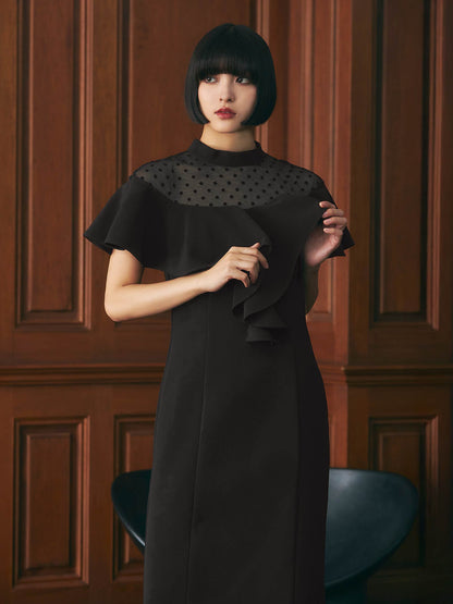 dot flare high neck dress / ドットフレアハイネックドレス