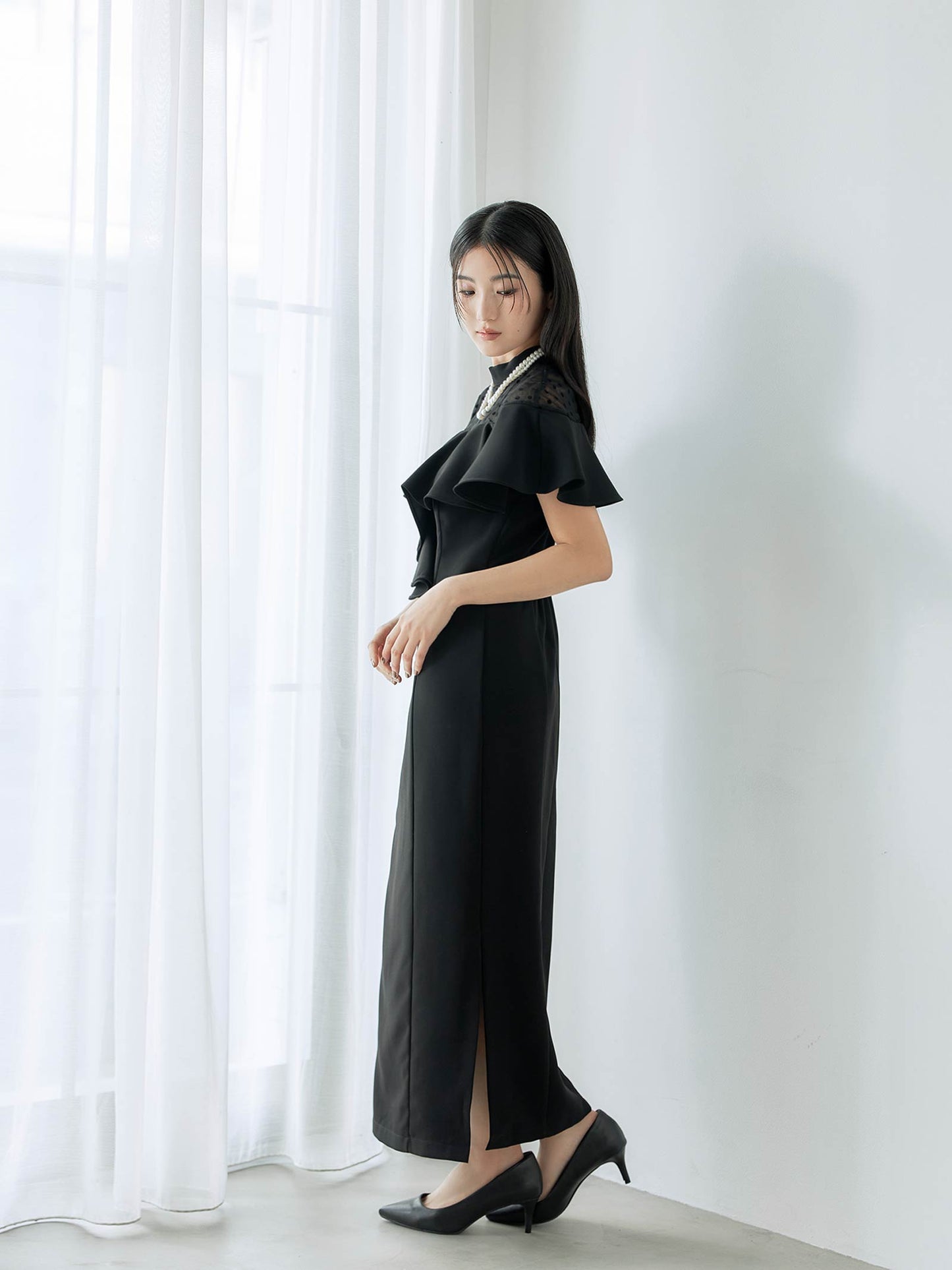 dot flare high neck dress / ドットフレアハイネックドレス