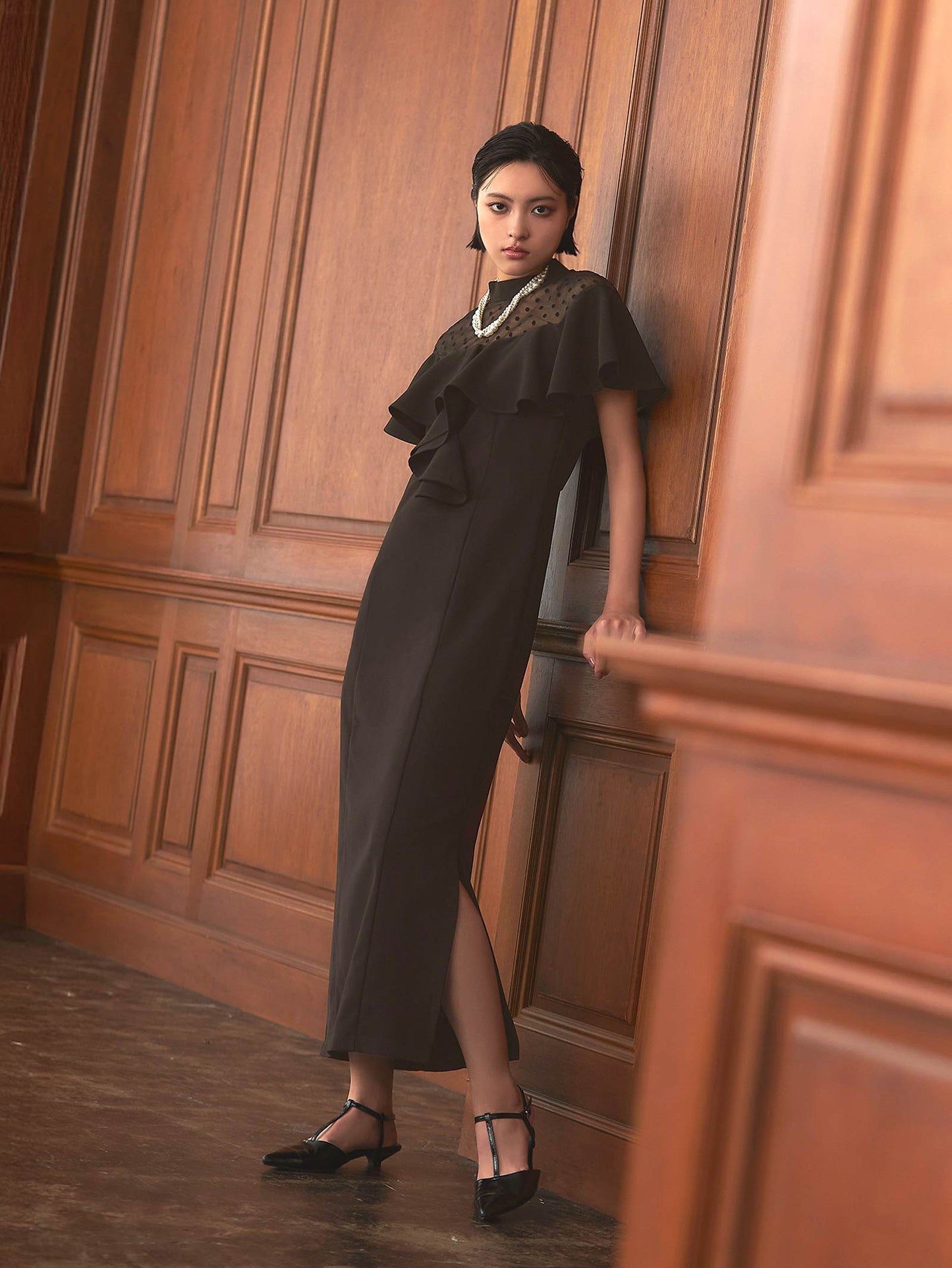 dot flare high neck dress / ドットフレアハイネックドレス