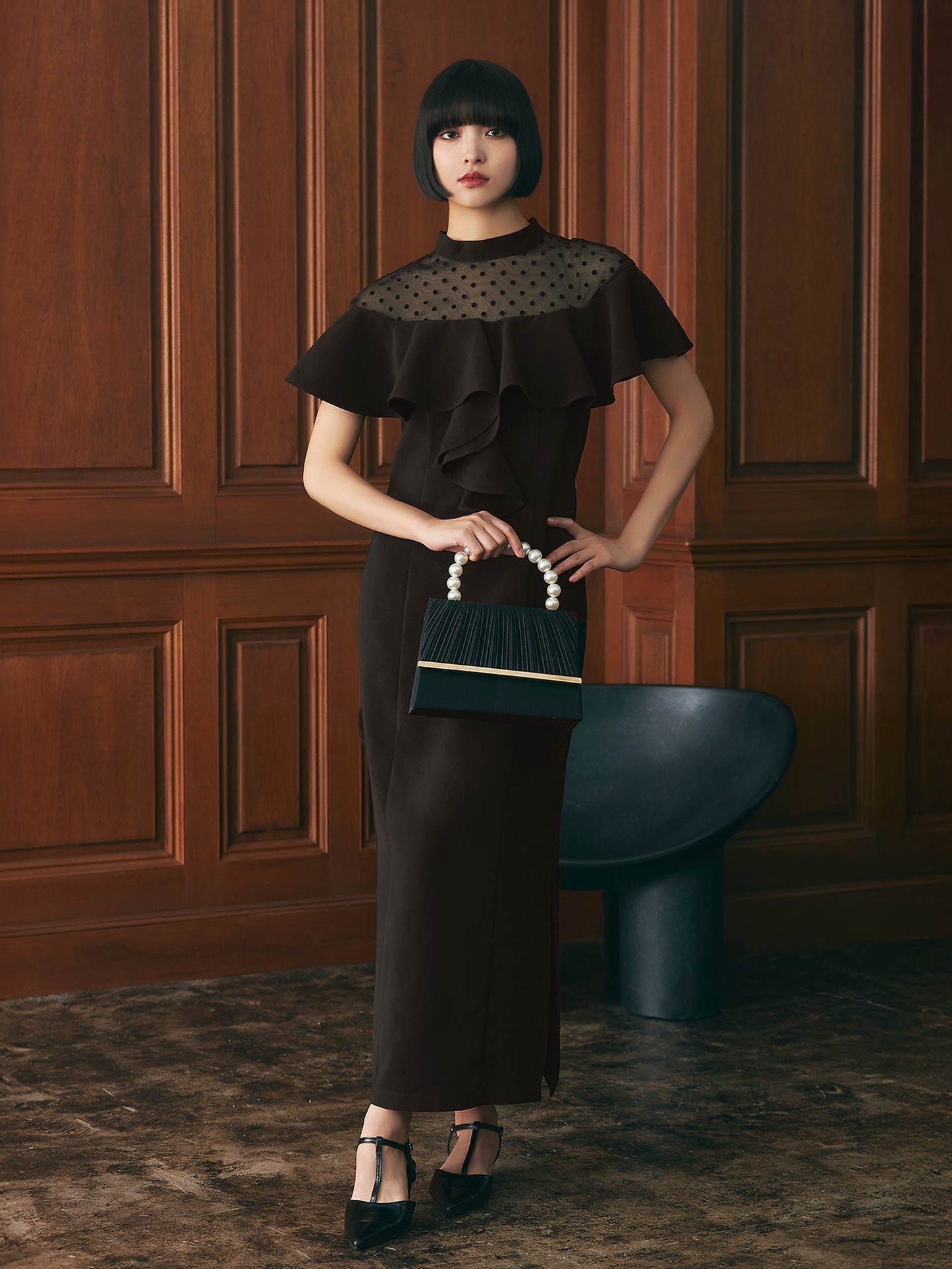 dot flare high neck dress / ドットフレアハイネックドレス