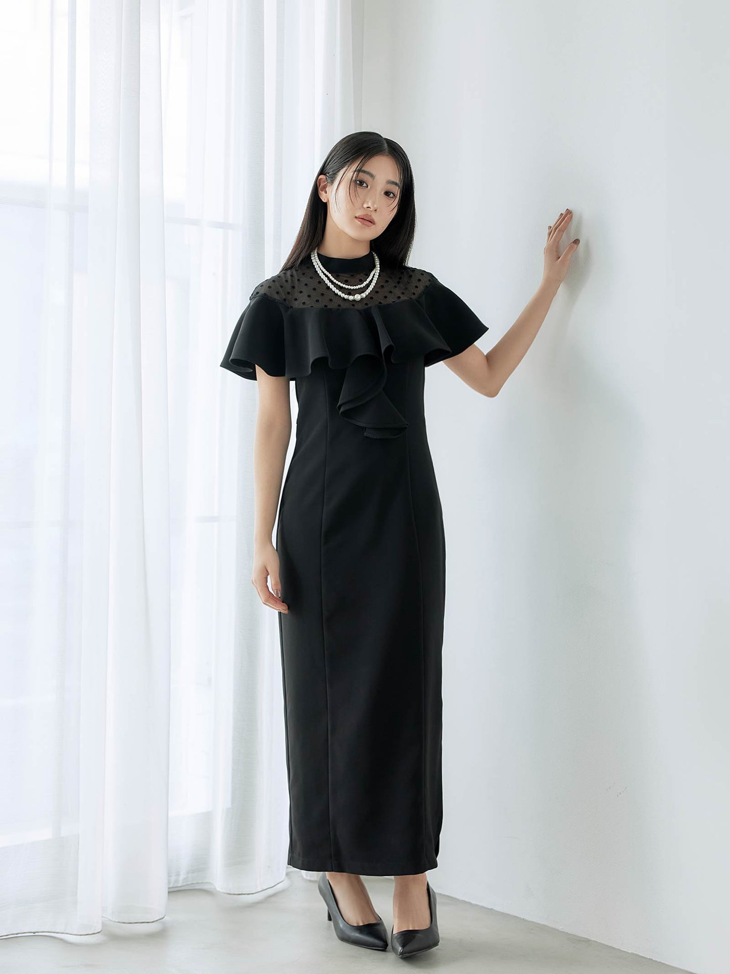 dot flare high neck dress / ドットフレアハイネックドレス