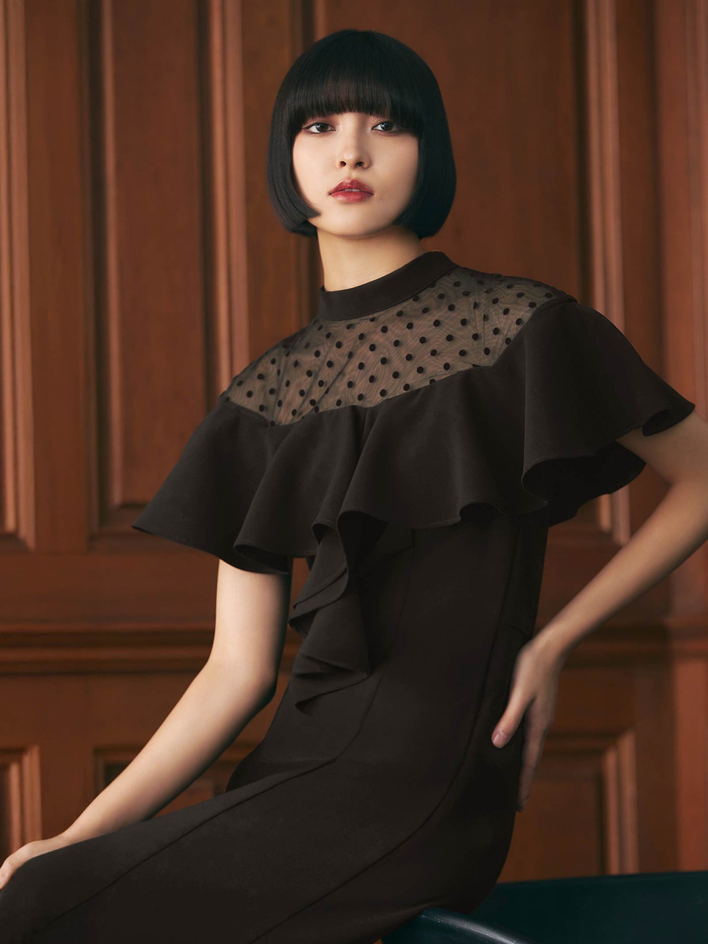 dot flare high neck dress / ドットフレアハイネックドレス