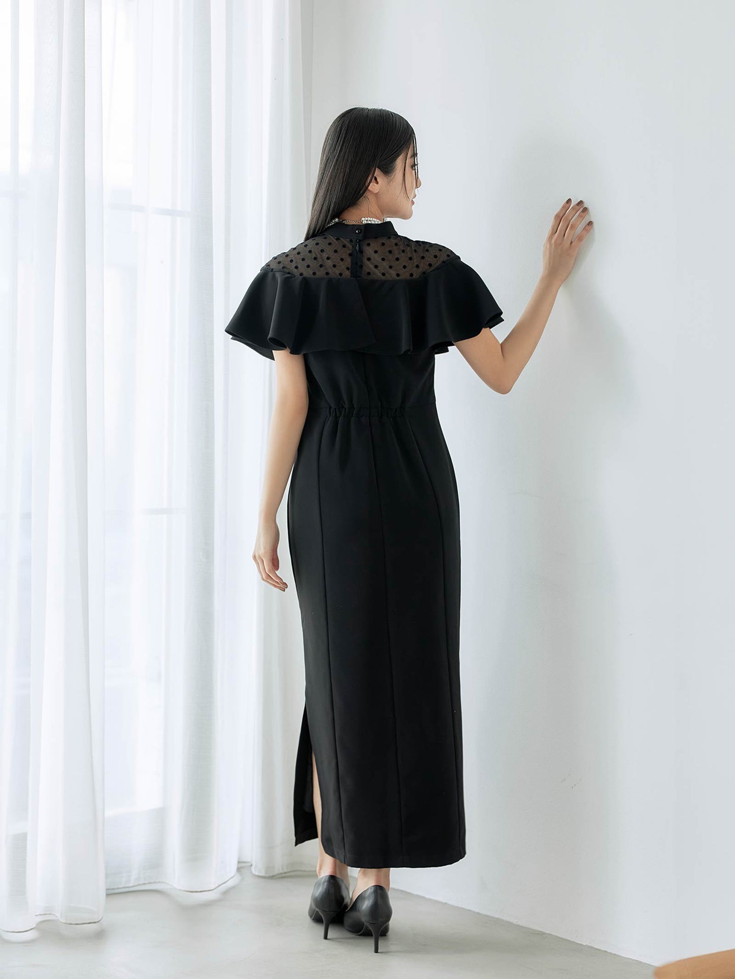 dot flare high neck dress / ドットフレアハイネックドレス