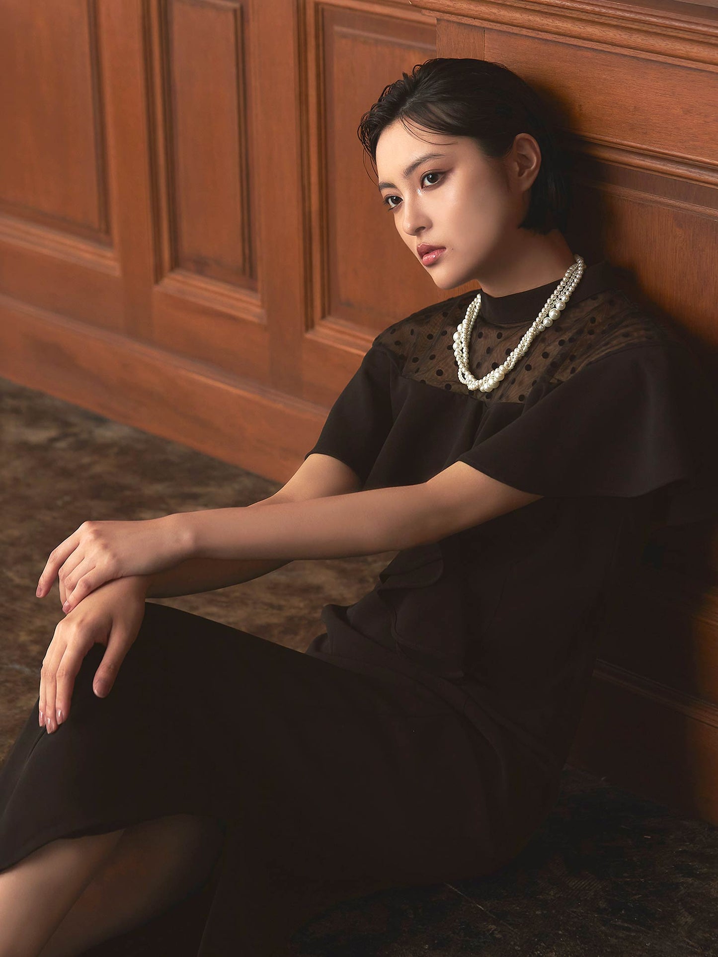 dot flare high neck dress / ドットフレアハイネックドレス